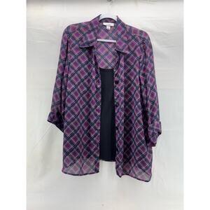 Women’s dress barn, purple, black plaid top 22/24 office casual